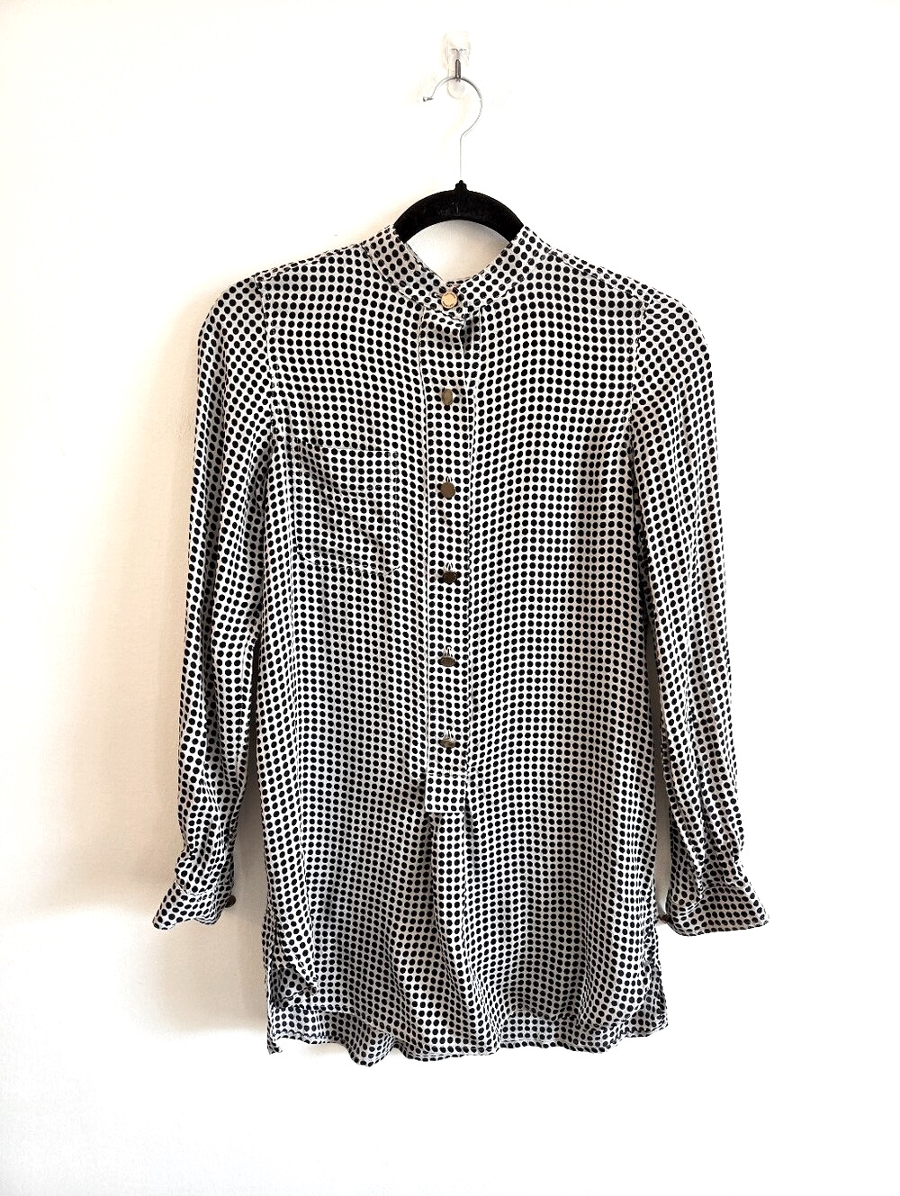 Tory Burch I Us 0 (Xs/S) 100% Silk Long Sleeve Blouse I Black Off Whitr